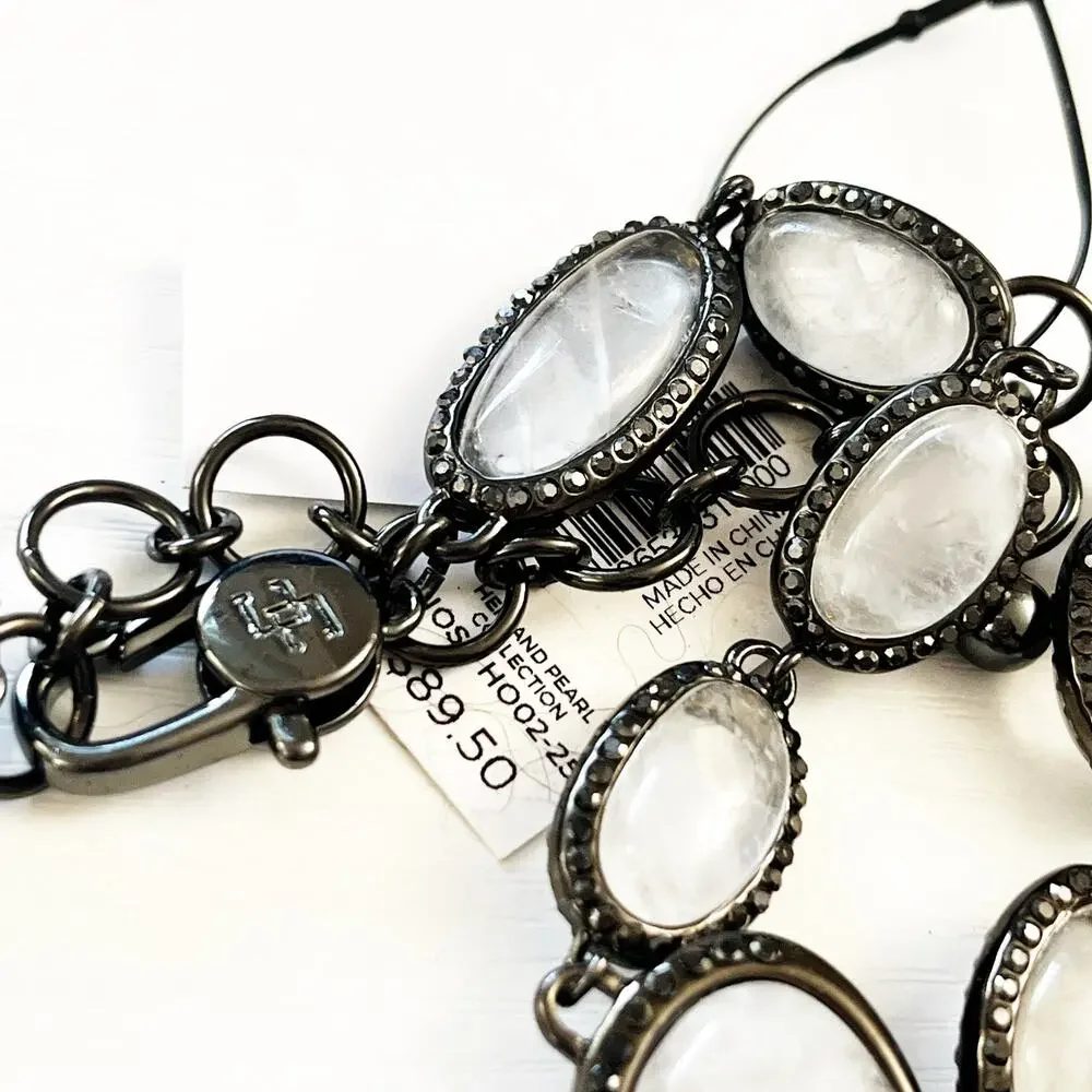 NEW Chico's Hematite & Glass Station Necklace